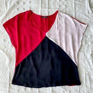 Shein V-neck Batwing Sleeve Colorblock Top
